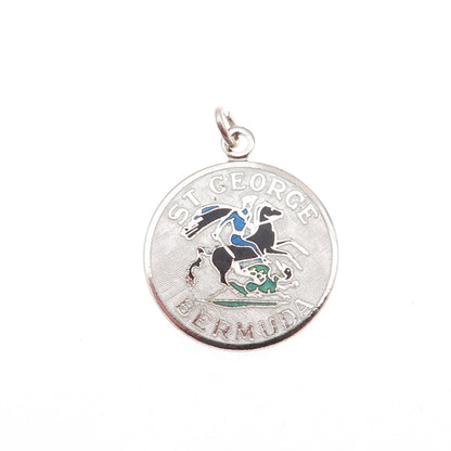 Breadner Co. 925 Sterling Silver Vintage Enamel St. George Bermuda Charm Pendant