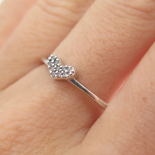 925 Sterling Silver Round-Cut C Z Heart Stackable Ring Size 8