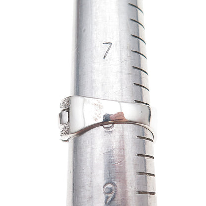 925 Sterling Silver Real Round-Cut Diamond Chain Link Ring Size 8