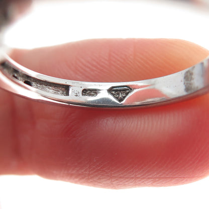 925 Sterling Silver Real Cushion-Cut Blue Topaz & Black Spinel Ring Size 7.25