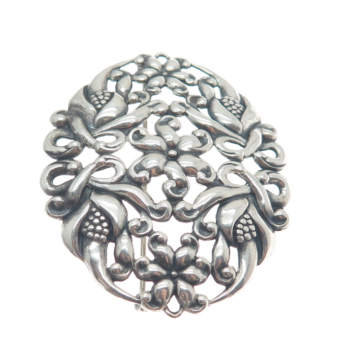 CFO DANECRAFT 925 Sterling Silver Antique Art Deco Flower Oxidized Pin Brooch