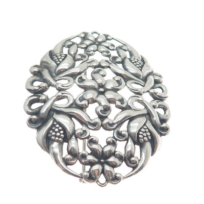 CFO DANECRAFT 925 Sterling Silver Antique Art Deco Flower Oxidized Pin Brooch