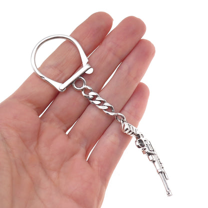 925 Sterling Silver Vintage Revolver Key Fob Chain
