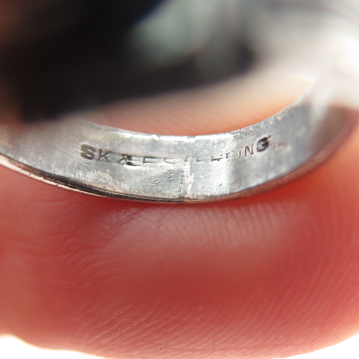 SK & F 925 Sterling Silver Antique Enamel St. James School Oxidized Ring Size 4