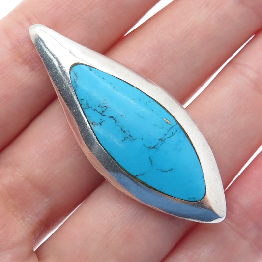 925 Sterling Vintage Morenci Turquoise Black Onyx Petal Dual Sided Slide Pendant