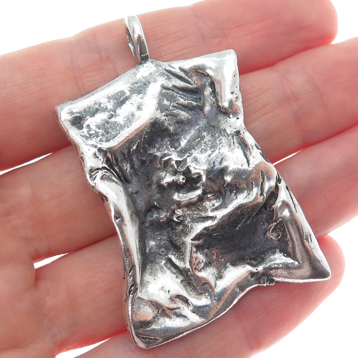 935 Silver Vintage Israel Modernist Oxidized Pendant
