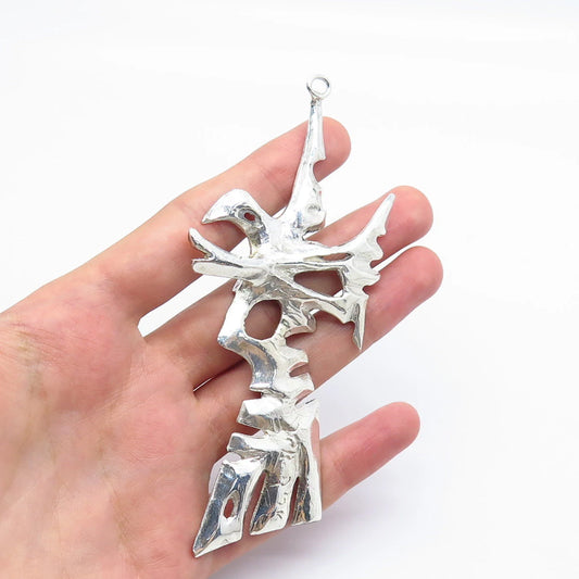 925 Sterling Silver Vintage Abstract Fish / Bird Skeleton Pendant