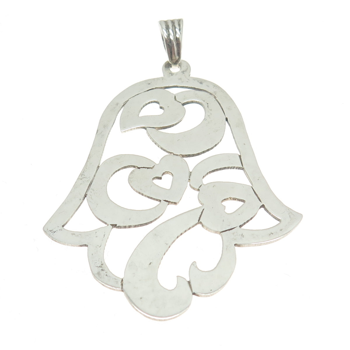 925 Sterling Silver Vintage Heart Hamsa Amulet Pendant