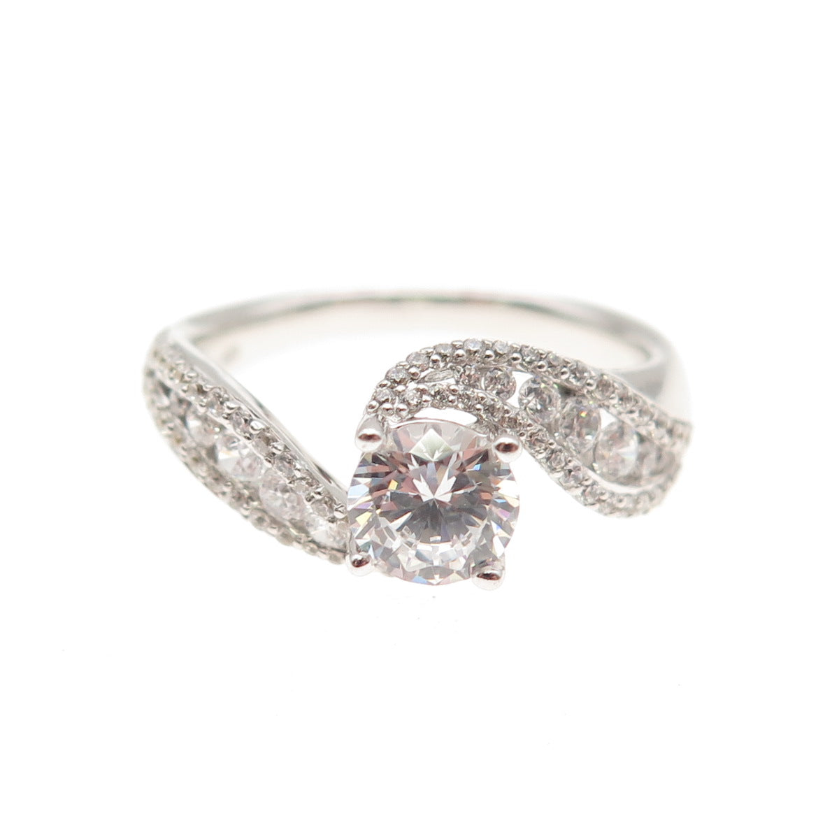 925 Sterling Silver Round-Cut C Z Engagement Bypass Ring Size 6.75