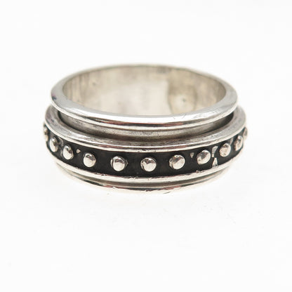 925 Sterling Silver Vintage Mexico Dotted Oxidized Rotating Band Ring Size 10.5