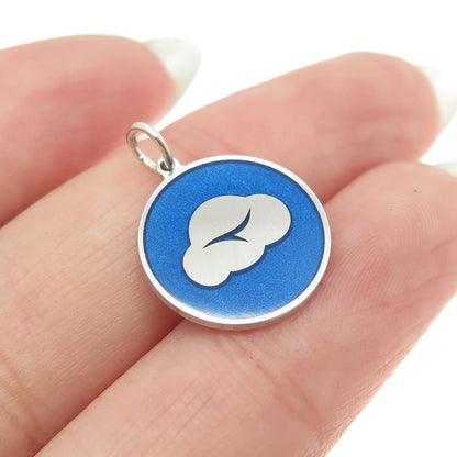 925 Sterling Silver Blue Enamel Cloud Round Tag Minimalist Charm Pendant