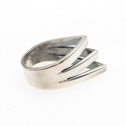 925 Sterling Silver Vintage Modernist 3-Row Oxidized Ring Size 6