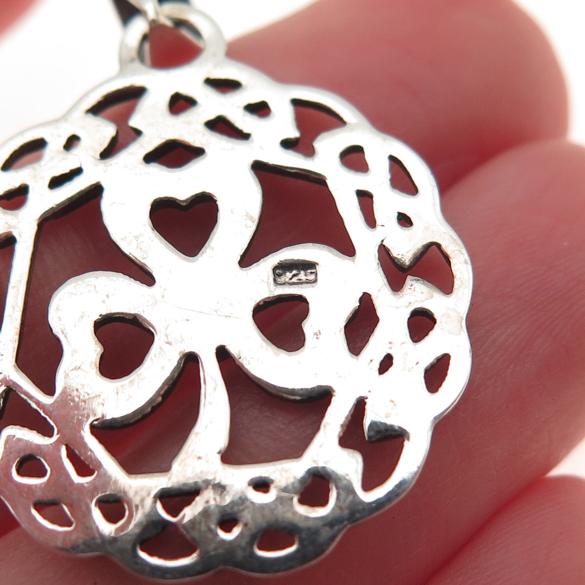 925 Sterling Silver Vintage Real Green Onyx Clover Celtic Knot Charm Pendant