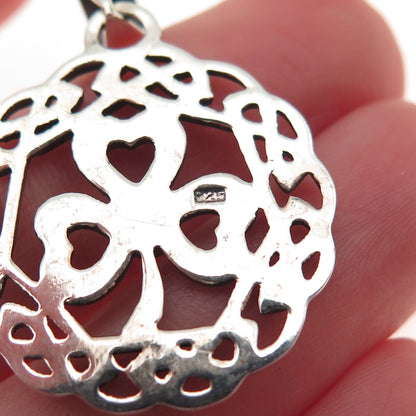 925 Sterling Silver Vintage Real Green Onyx Clover Celtic Knot Charm Pendant