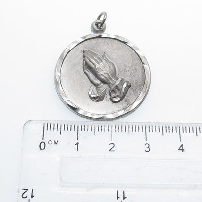 CHAPEL 925 Sterling Silver Antique Art Deco Prayer Hands Religious Charm Pendant