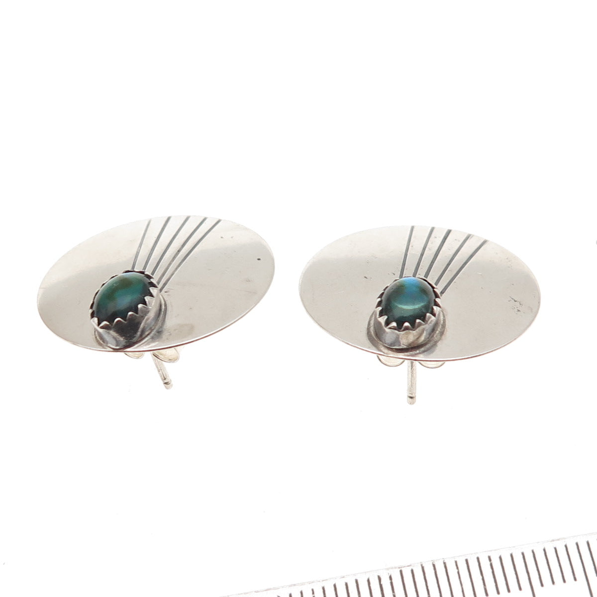 Old Pawn 925 Sterling Silver Vintage Southwestern Abalone Shell Disc Earrings