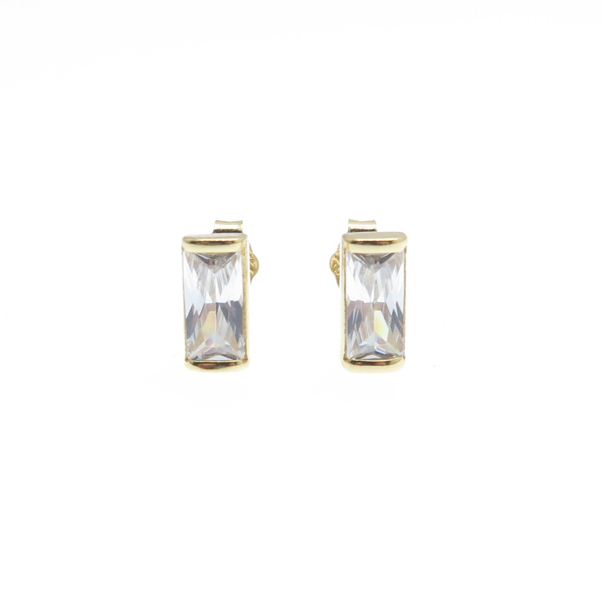 925 Sterling Silver Gold Plated Baguette-Cut C Z Stud Earrings