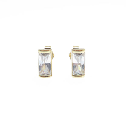 925 Sterling Silver Gold Plated Baguette-Cut C Z Stud Earrings