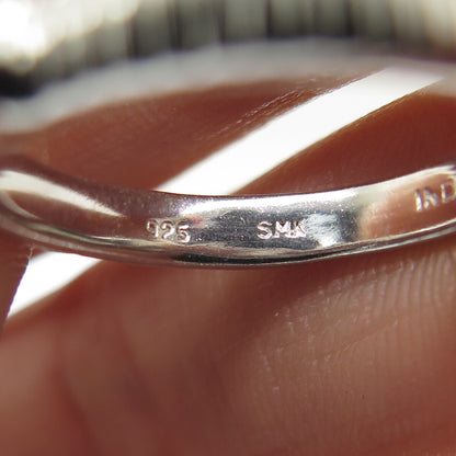 SMK 925 Sterling Silver Real Citrine Gemstone Ribbed / Striped Ring Size 7.75