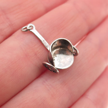 925 Sterling Silver Antique Art Deco Pull Cart Rickshaw 3D Mini Charm Pendant