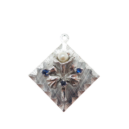 M&M MARK MERCY Sterling Vintage Rhinestone Real Pearl Flower Engraved Pendant