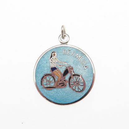 Breadner Co. 925 Sterling Silver Vintage Enamel Bermuda Moto Biker Charm Pendant