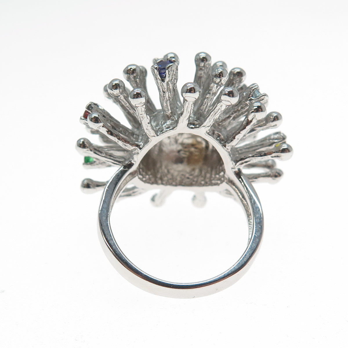 925 Sterling Silver Round-Cut Multi-Color C Z Starburst Firework Ring Size 6.25