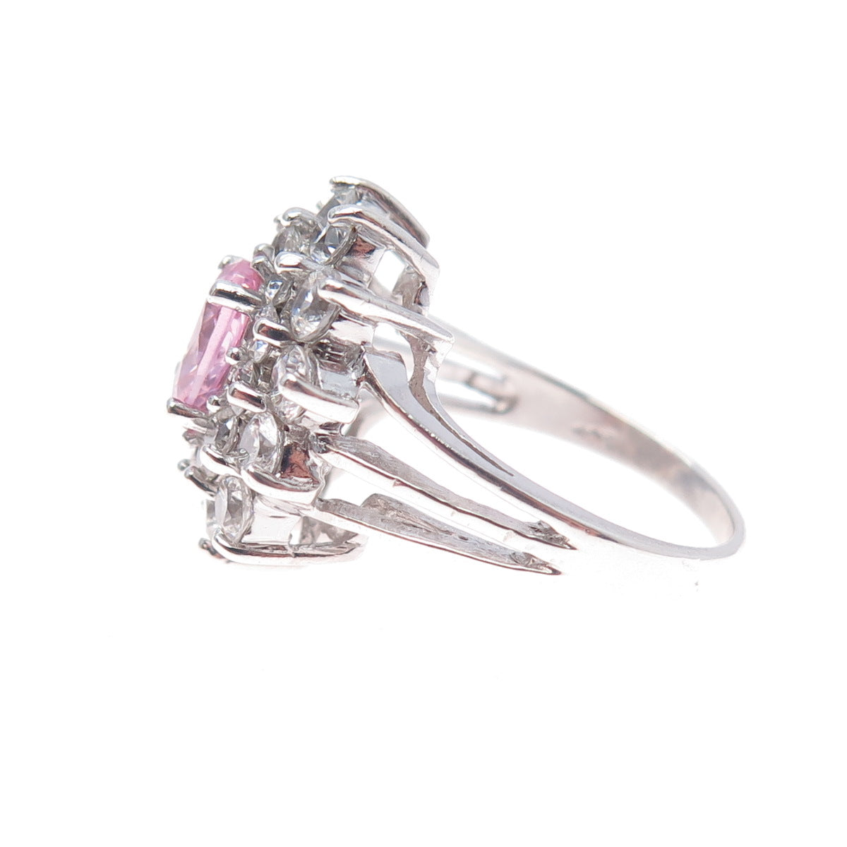 925 Sterling Silver Oval-Cut Pink & Round-Cut White C Z Ring Size 7