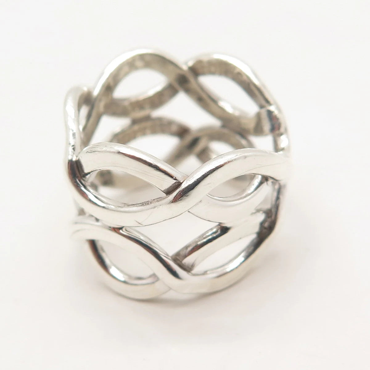 925 Sterling Silver Vintage Mexico Infinity Wide Ring Size 7.75