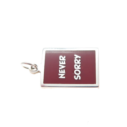 925 Sterling Silver Red Enamel Never Sorry Minimalist Charm Pendant