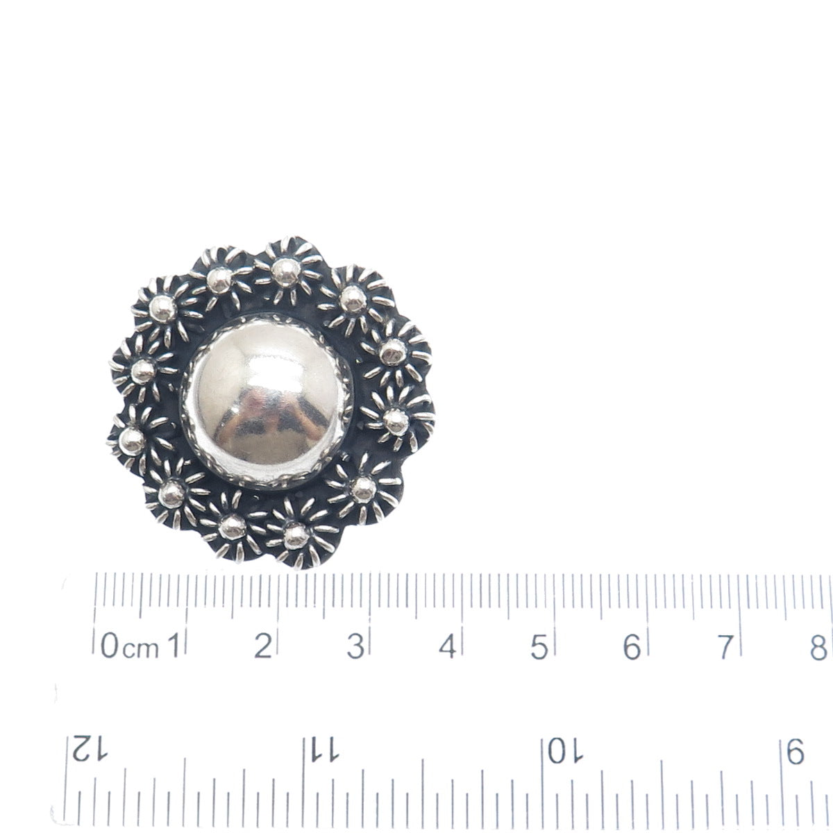925 Sterling Silver Vintage Mexico Cannetille Floral Oxidized Pin Brooch Pendant