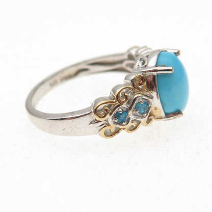 Chuck Clemency Sterling Silver 2-Tone Real Turquoise & Apatite Ring Size 8.25