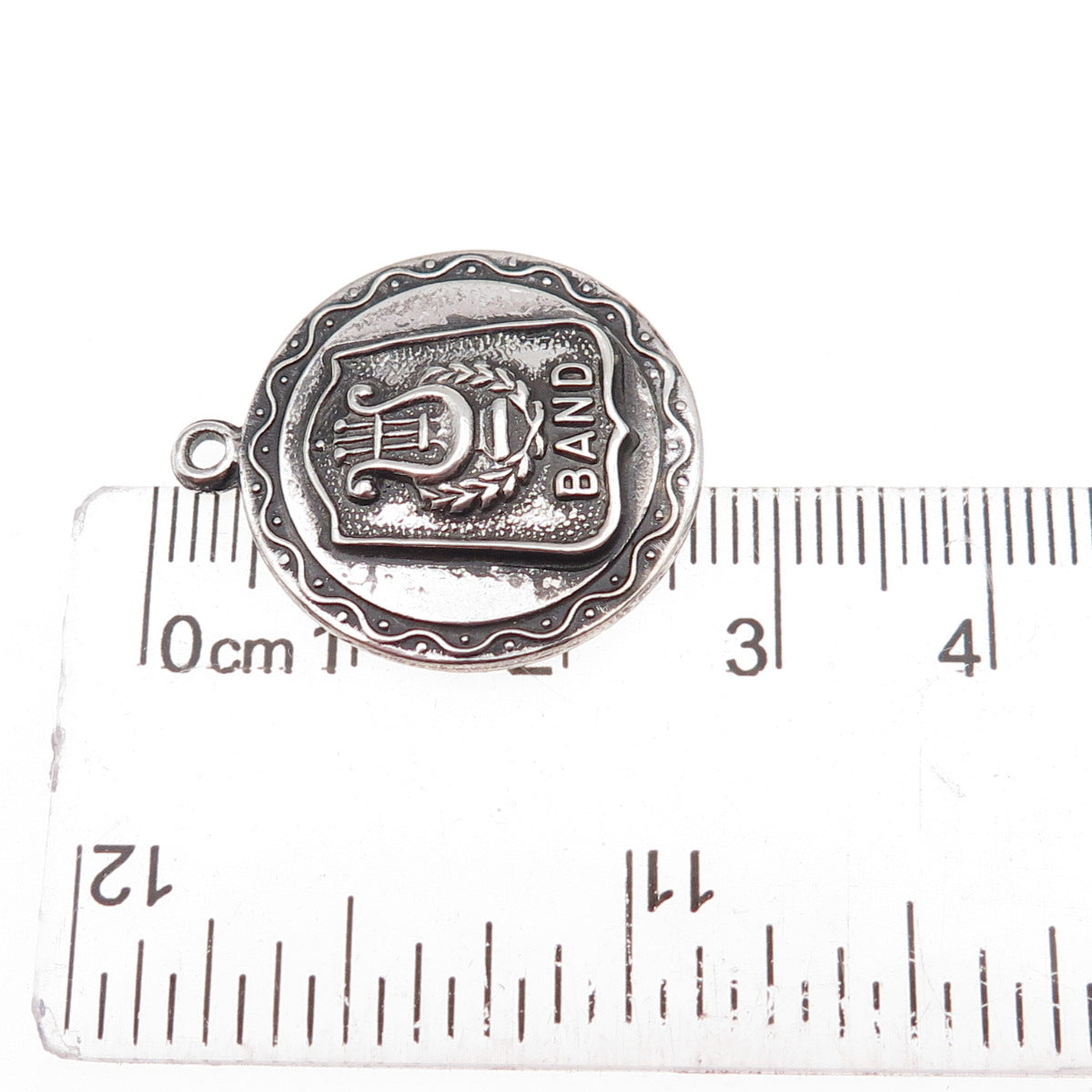 925 Sterling Silver Antique Art Deco Music Band Oxidized Charm Pendant