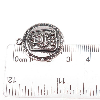 925 Sterling Silver Antique Art Deco Music Band Oxidized Charm Pendant
