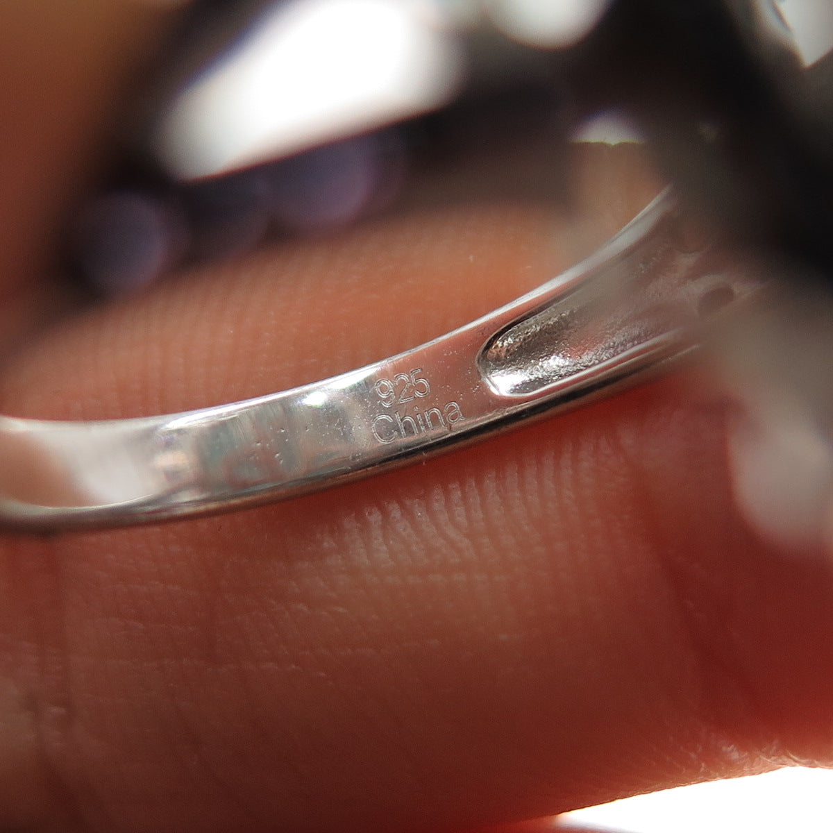 925 Sterling Silver Real Larimar & Amethyst Ring Size 7.25