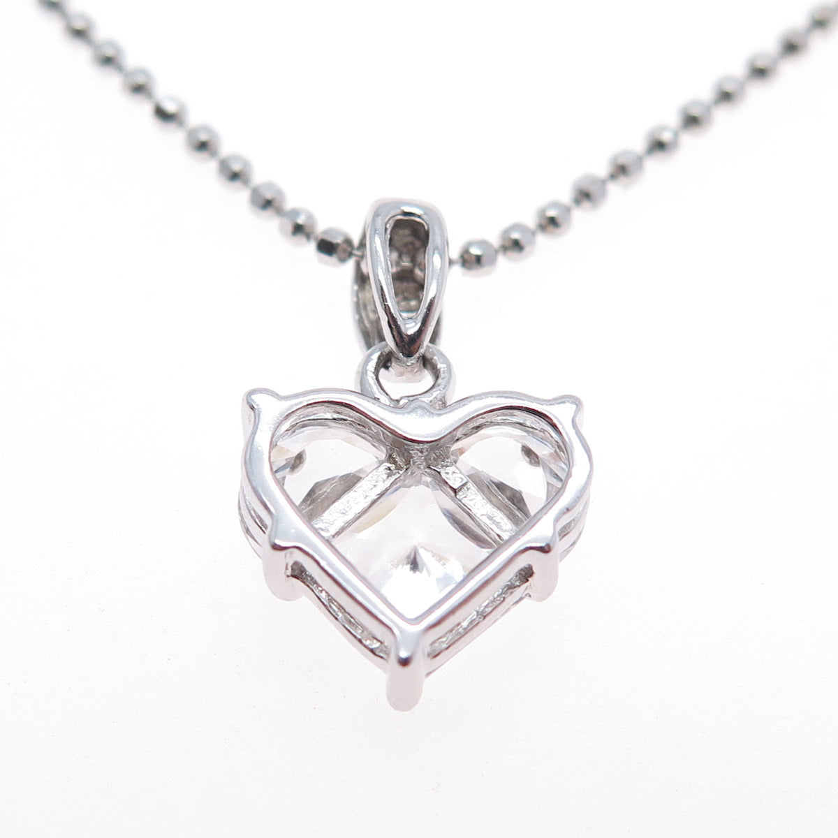 925 Sterling Silver Heart-Cut C Z Ball Beaded Chain Necklace 18"