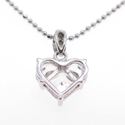 925 Sterling Silver Heart-Cut C Z Ball Beaded Chain Necklace 18"