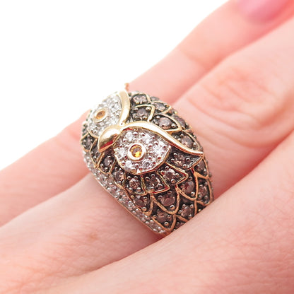 925 Sterling Silver Gold Plated Multi-Color C Z Owl Bird Ring Size 5.25