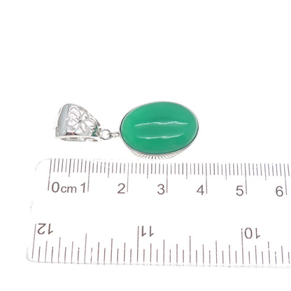 925 Sterling Silver Real Green Chalcedony Gemstone Minimalist Pendant