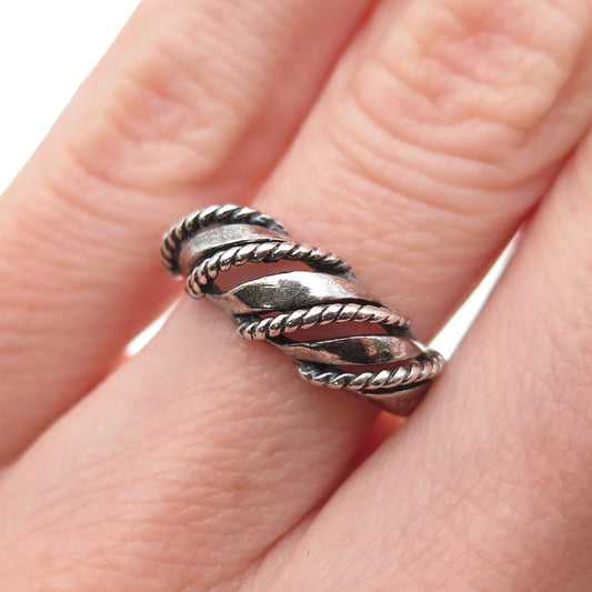 925 Sterling Silver Vintage Modernist Ribbed Oxidized Ring Size 6