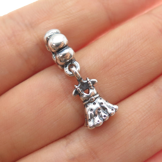 PANDORA 925 Sterling Silver Party Girl Dress Dangle Slide Charm