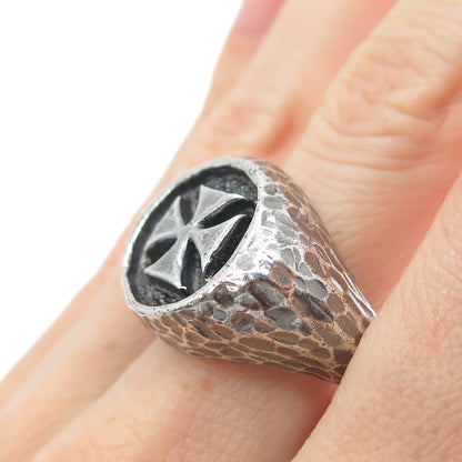 D. PRESSLEY NYC 925 Sterling Silver Vintage Cross Oxidized Ring Size 10.5