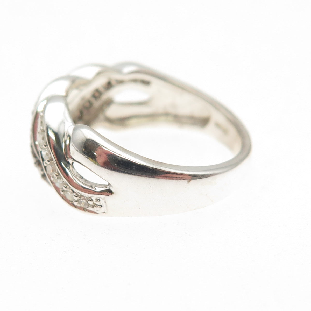 Michelle Albala 925 Sterling Silver Real Cognac & White Diamond Ring Size 6.25