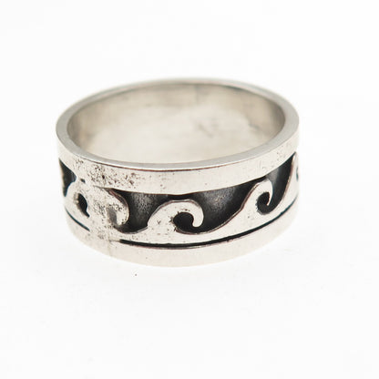 925 Sterling Silver Vintage Viking Wave Oxidized Band Ring Size 7
