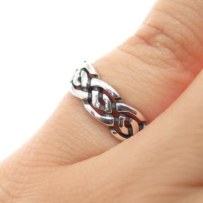 SEA GEMS 925 Sterling Silver Vintage Celtic Braided Oxidized Band Ring Size 5.25