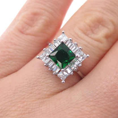 925 Sterling Silver Real Chrome Diopside & C Z Bohemian Ring Size 6.25