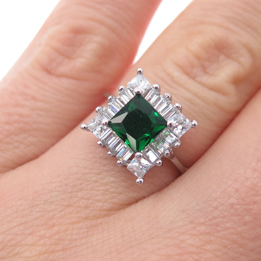 925 Sterling Silver Real Chrome Diopside & C Z Bohemian Ring Size 6.25