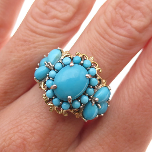 Chuck Clemency 925 Sterling 2-Tone Real Sleeping Beauty Turquoise Ring Size 8.25