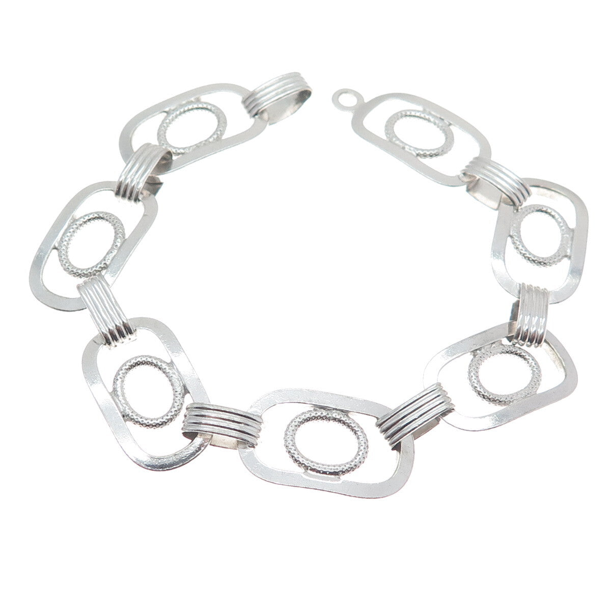 UNOAERRE 925 Sterling Silver Vintage Italy Geometric Link Bracelet 6.75"