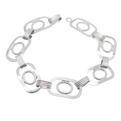 UNOAERRE 925 Sterling Silver Vintage Italy Geometric Link Bracelet 6.75"